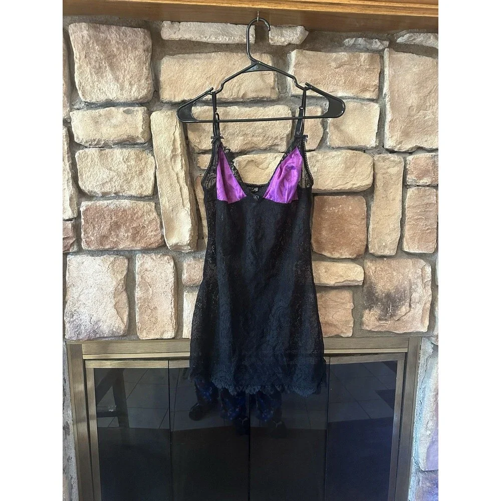 2006 Victoria's Secret Sexy Little Things Lace Sz L Purple Black Slip Dress Y2K
